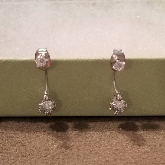 Crystal Earrings with Dangle in back silver coated - Picture 2 of 5